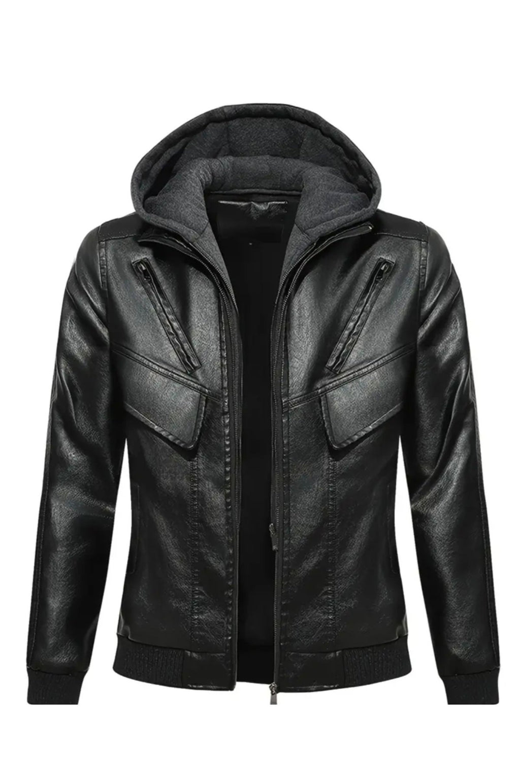 Kapüşonlu Hakiki Deri Kapak Süslü Mont Mat Veya Parlak Seçenekli