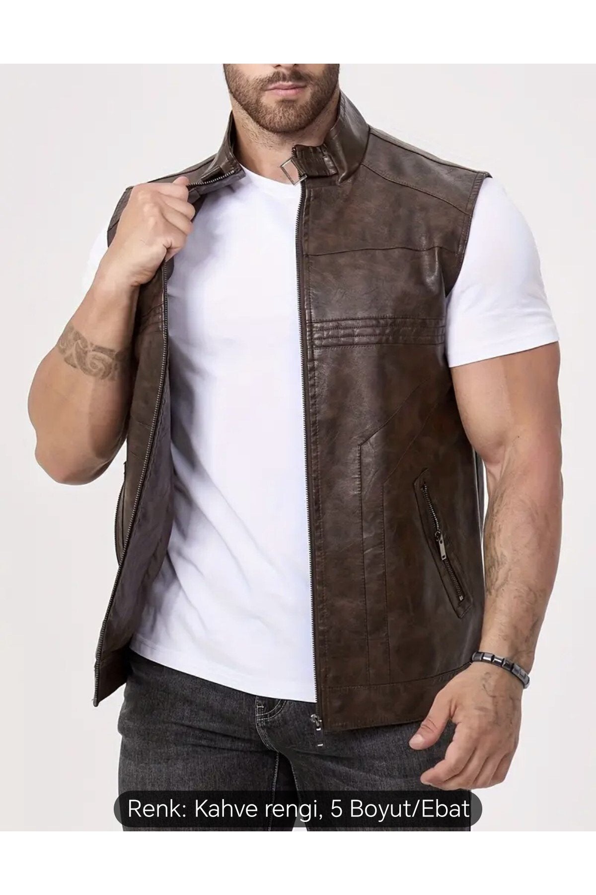 Uzun Hakim Yaka Regular Fit Hakiki Deri Yelek