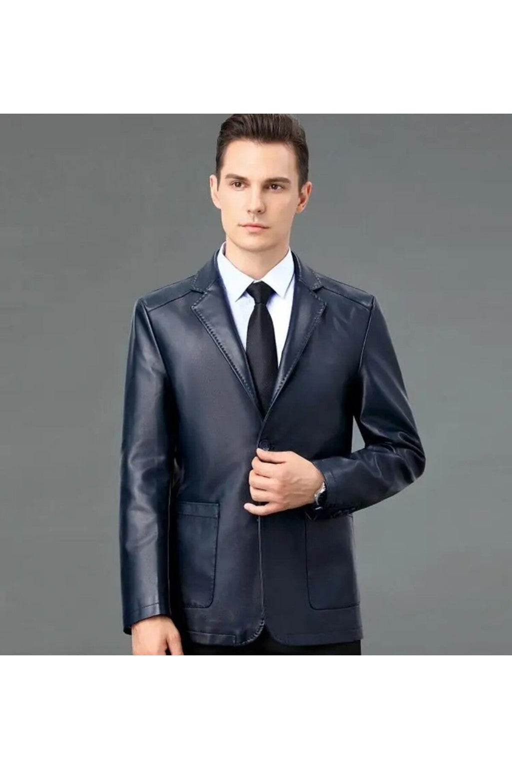 Hakiki deri ince kesit blazer klasik ceket