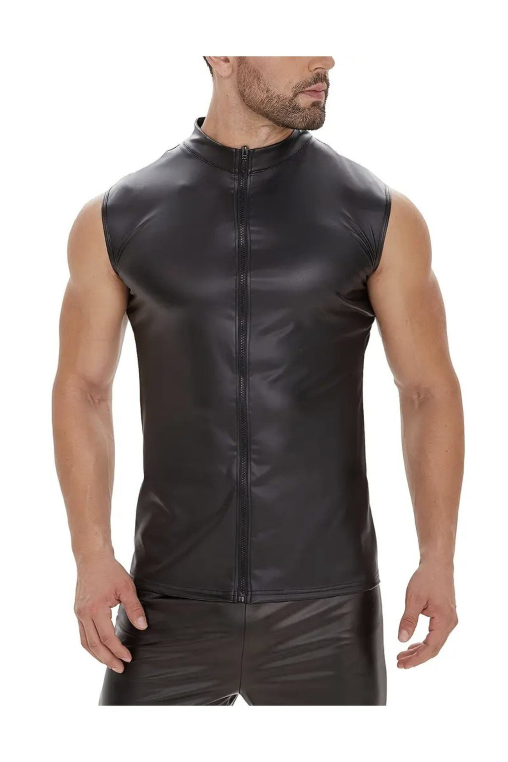 Deri Dik Yaka Sıfır kollu yelek