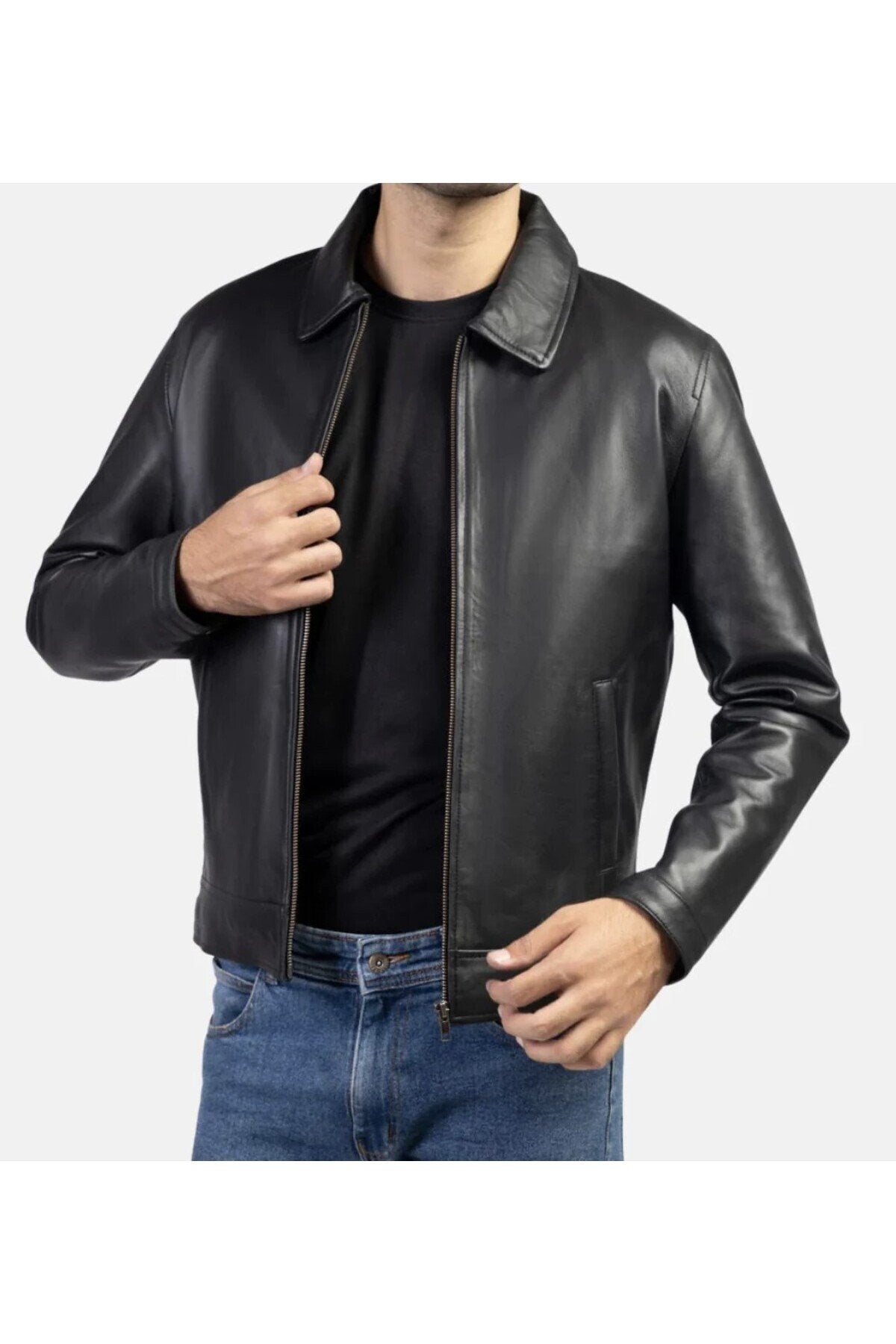 Prof Model Gömlek Yaka Hakiki Kuzu Zik Deri Spor Düz Ceket