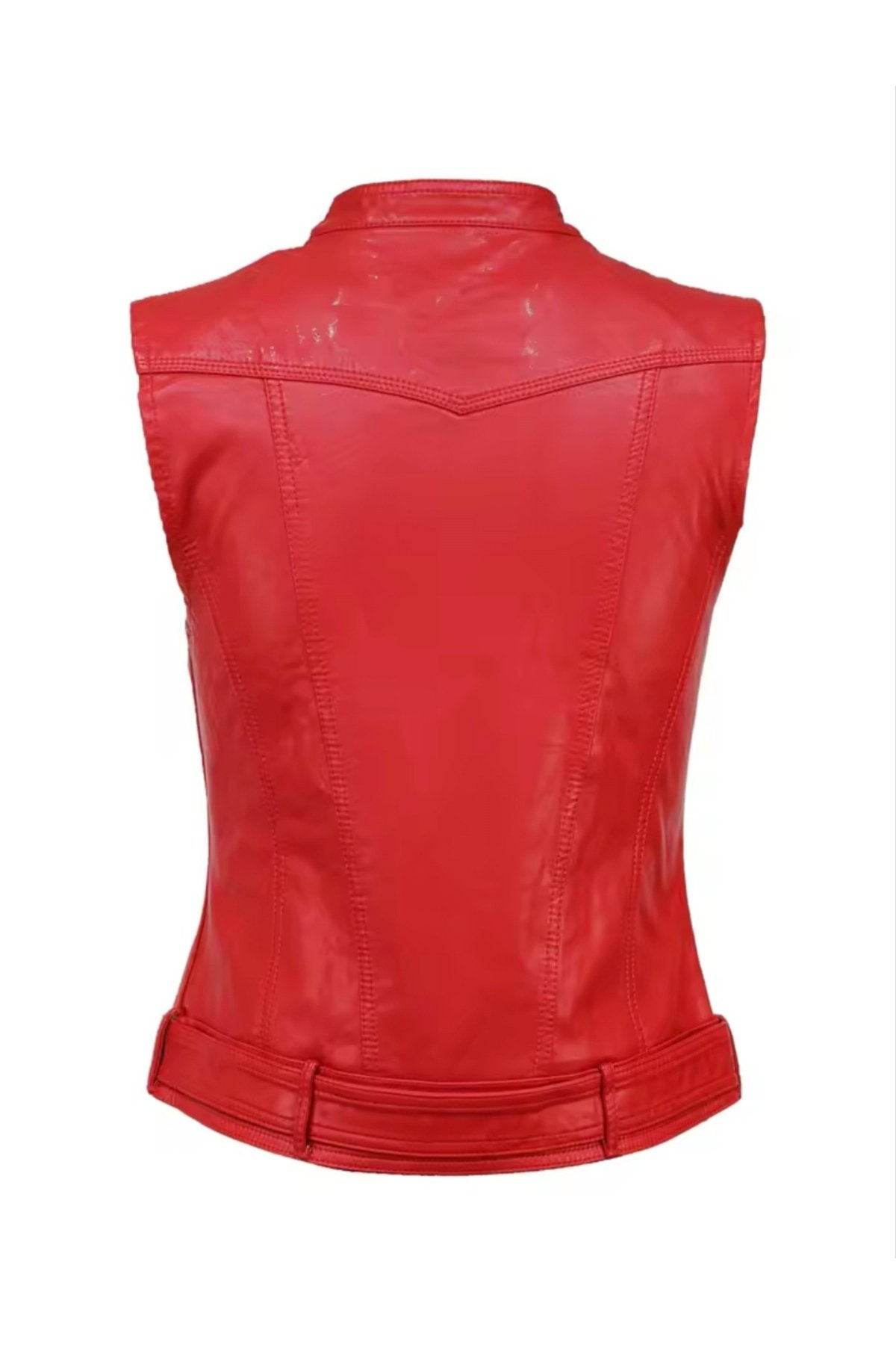 Hakiki kuzu derisi Kadın Motorcu Tarzı Biker Yelek