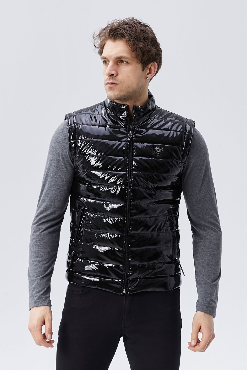 Rugan Deri Yelek Siyah Parlak Renk Erkek