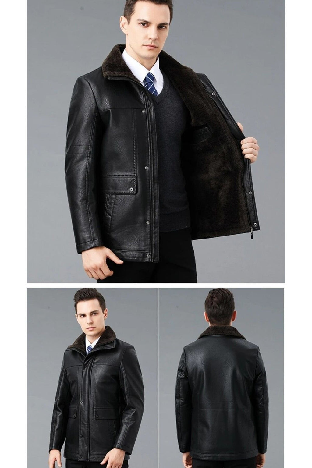 Hakiki deri İçi kürk yakası entegreli kürk mont kaban