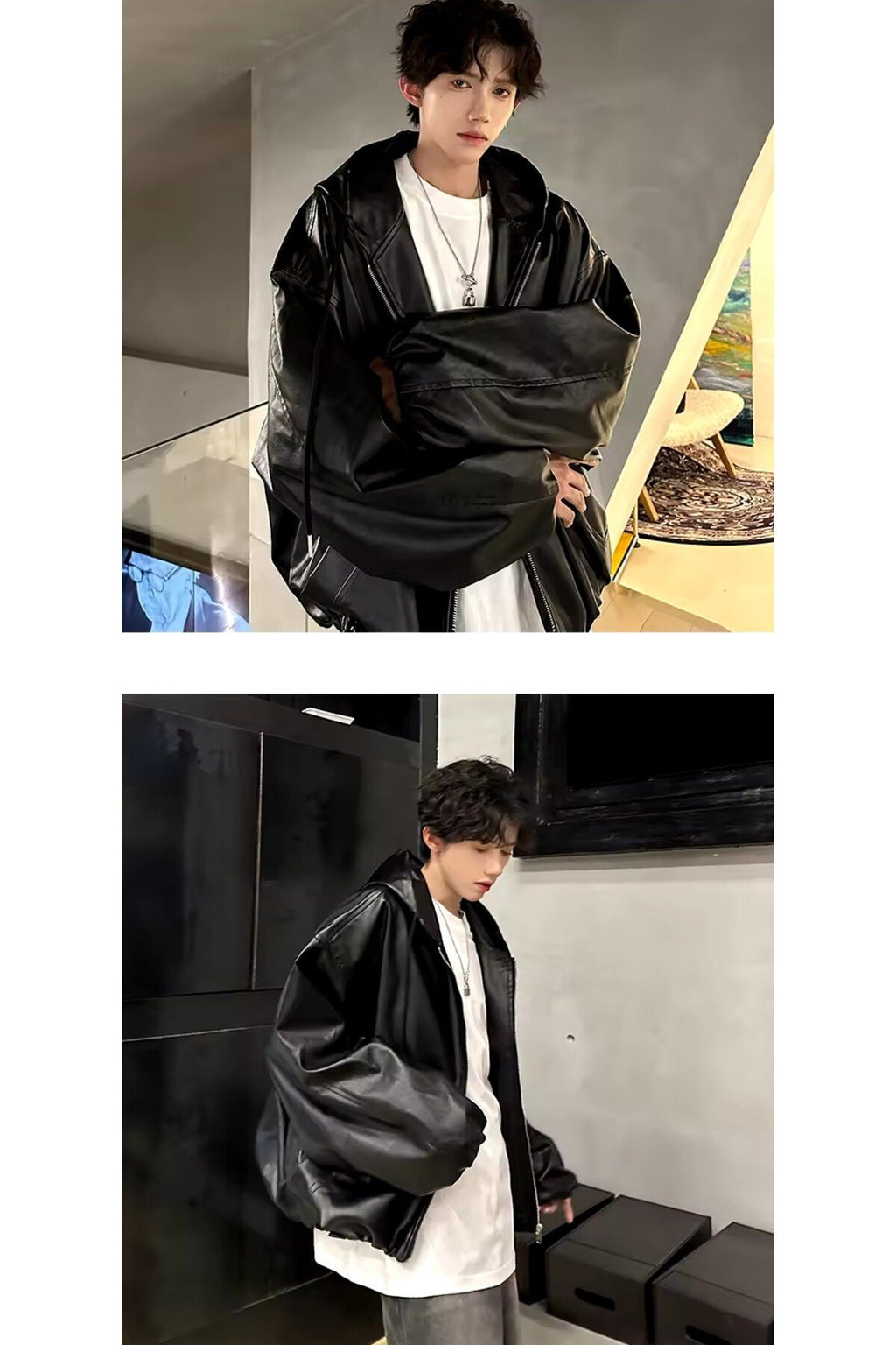 Ultra ovarsize hakiki deri unisex hip hop mont