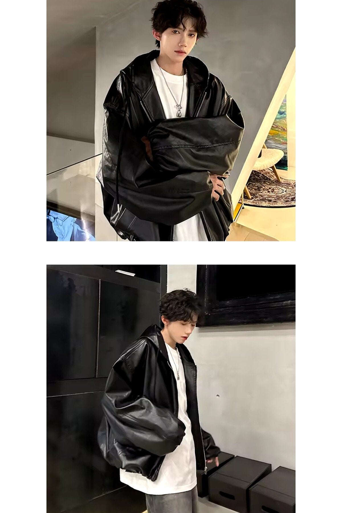 Ultra ovarsize hakiki deri unisex hip hop mont