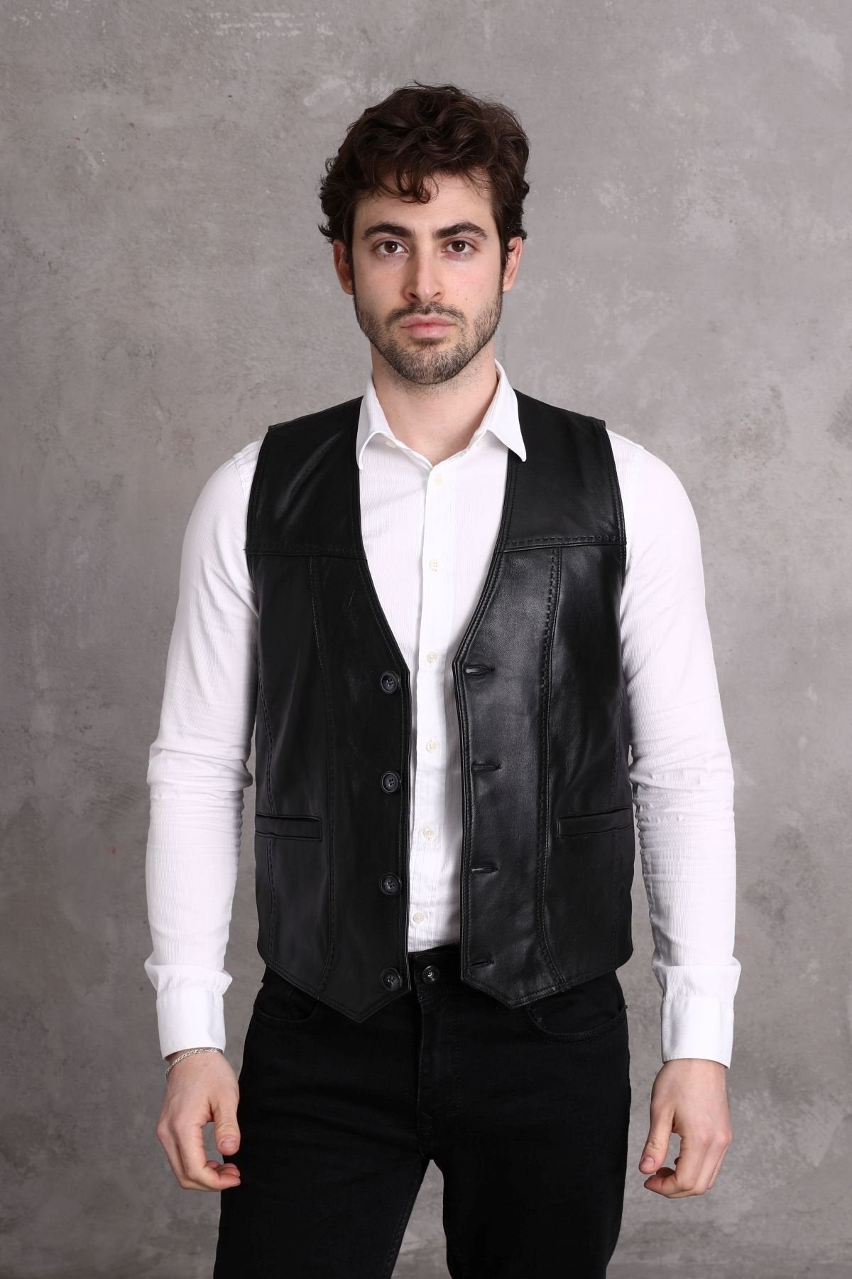 Büyük beden Hakiki Deri Yelek siyah