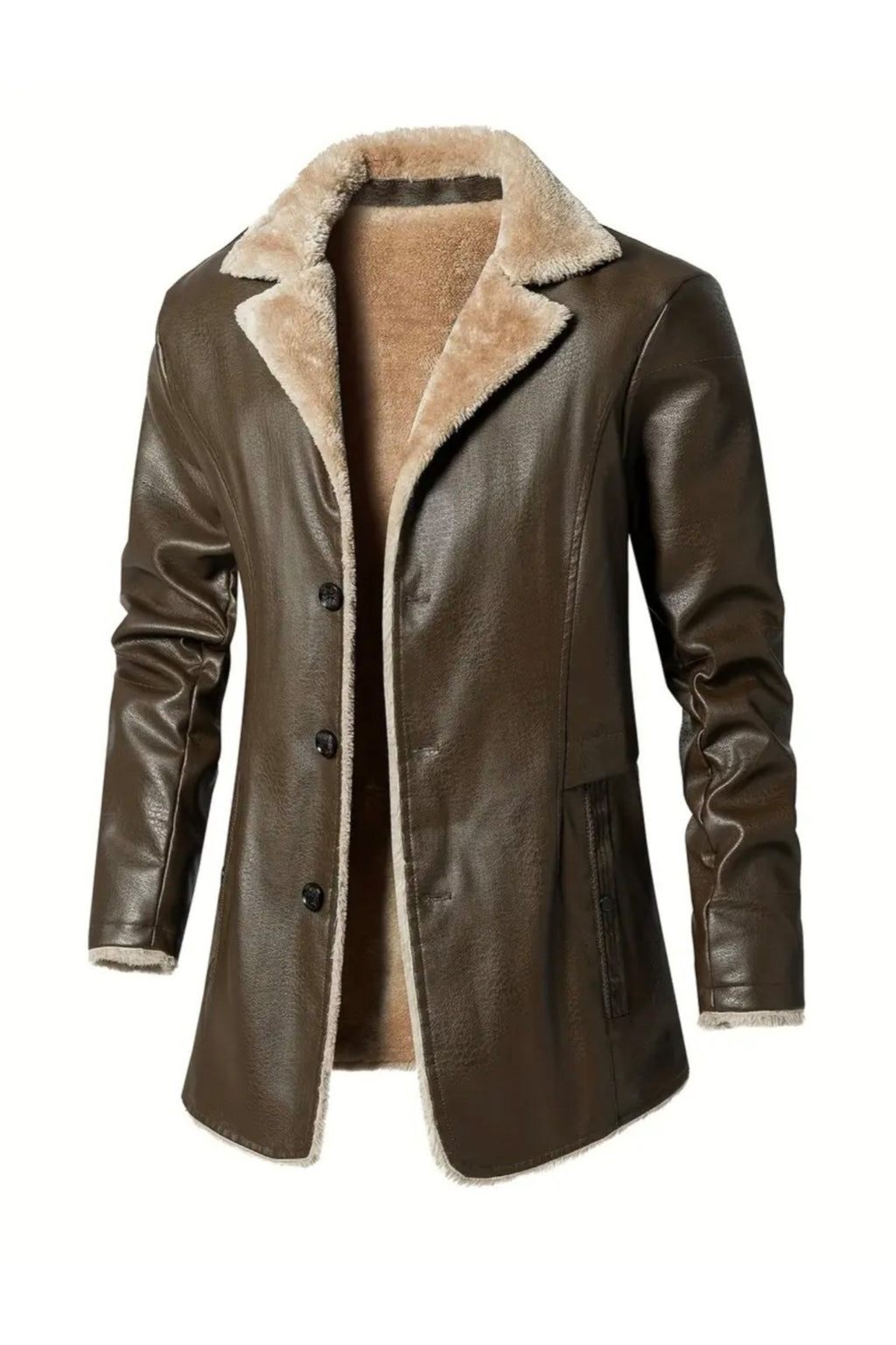 İçi ve Yaka Kenarları Tüylü Uzun Hakiki Deri Kaban