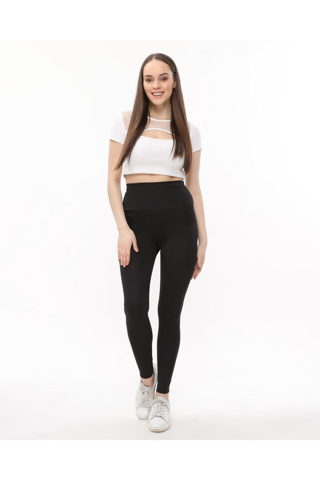 Arkası Hafif Büzgülü Tayt Yüksek Bel Siyah Renk