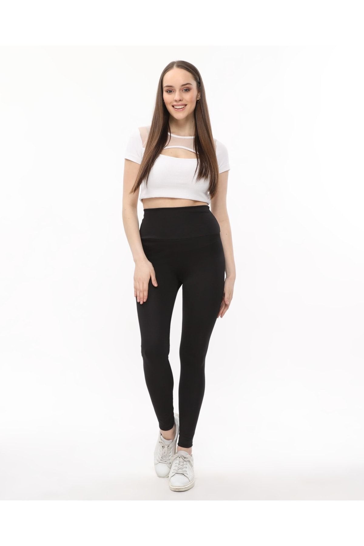 Arkası Hafif Büzgülü Tayt Yüksek Bel Siyah Renk
