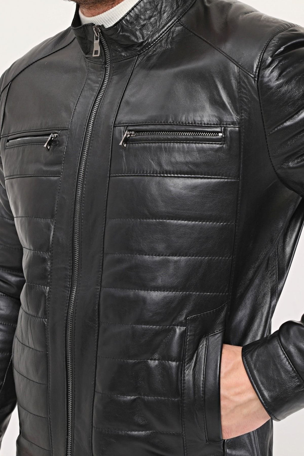 Hakiki Deri Şişme Tarzı Mont Siyah Renk