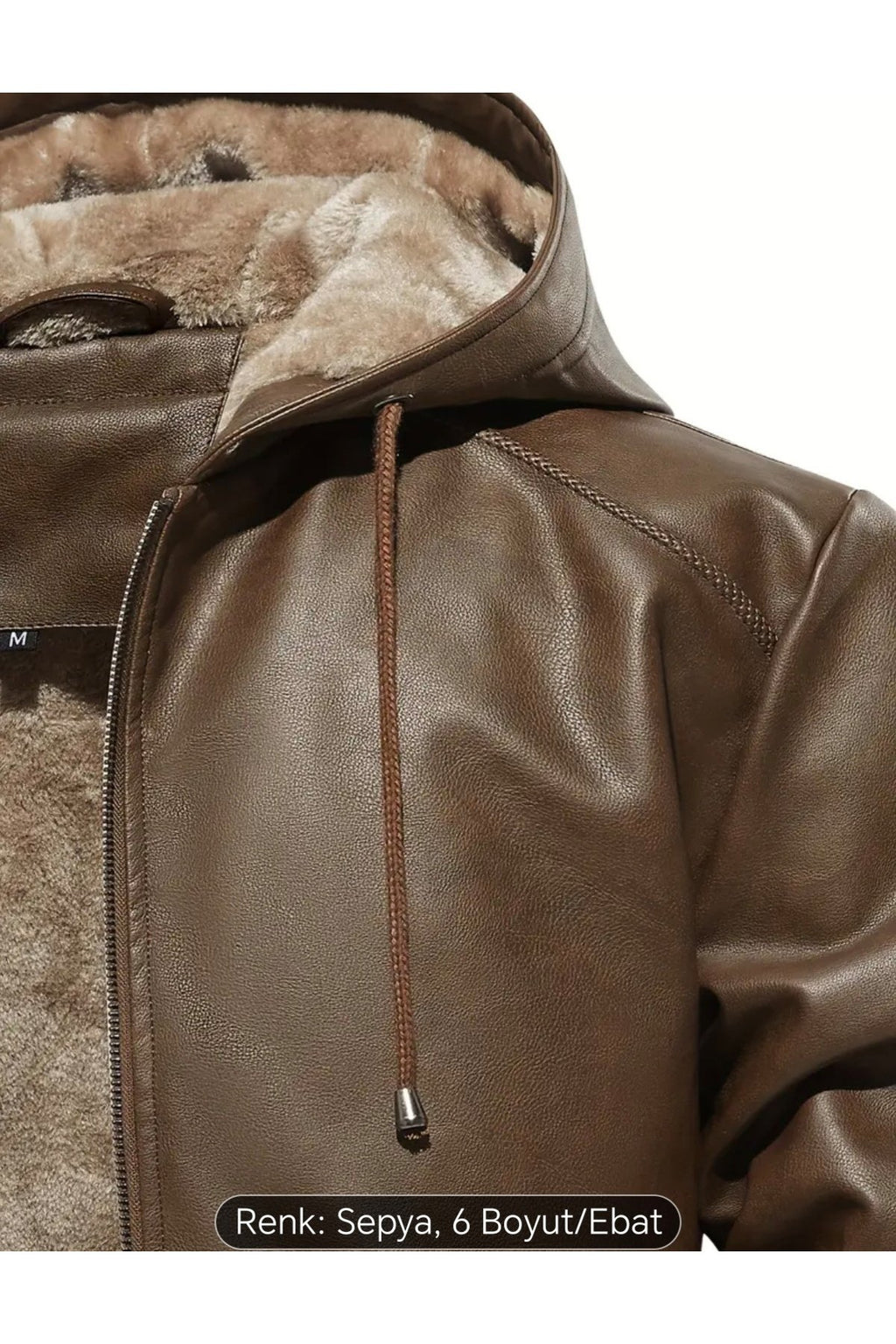 İç Kısmı Tüylü Hakiki Deri Kapüşonlu Mont