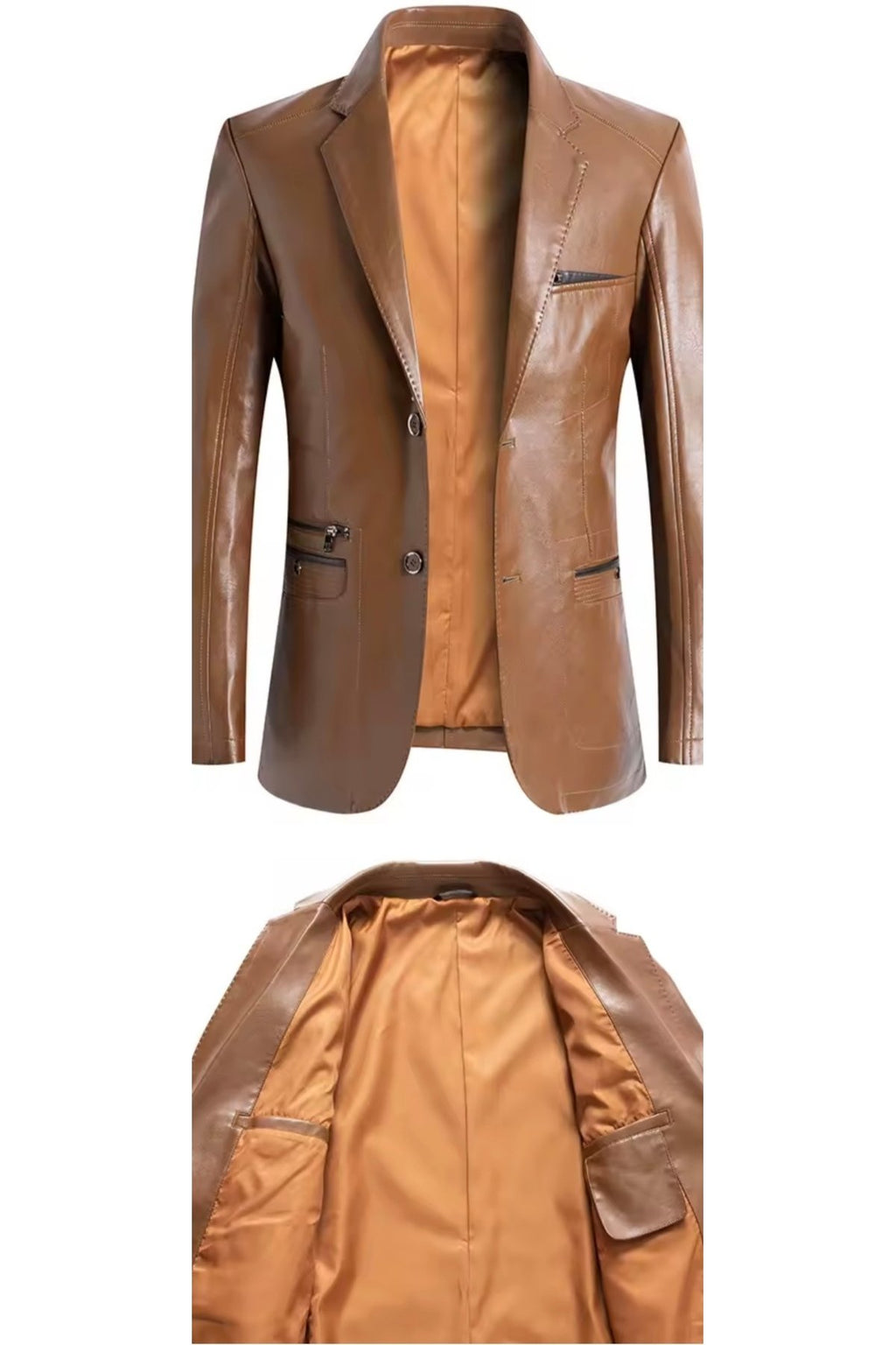 Modern Yeni Nesil Blazer Ceket Hakiki Kuzu Derisi Fermuar Cep Detaylı