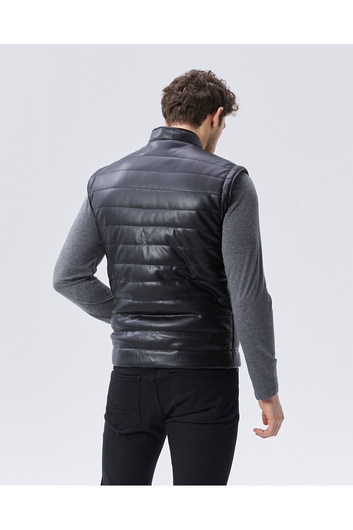 Pu deri siyah mat yelek