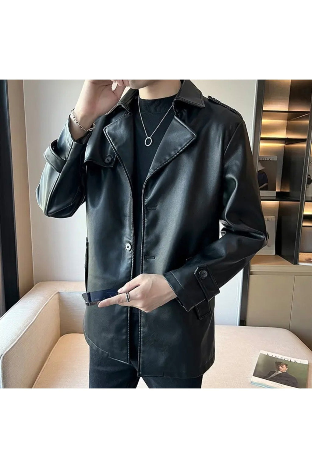 Trençkot Hakiki Kuzu Derisi düğme kapamalı