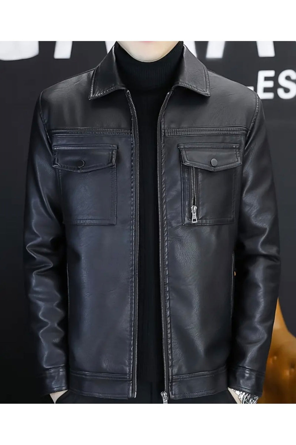 Gömlek Yaka ,Tam Fermuar Kapamalı, Cep Detaylı, Hakiki Kuzu Derisi Spor Ceket