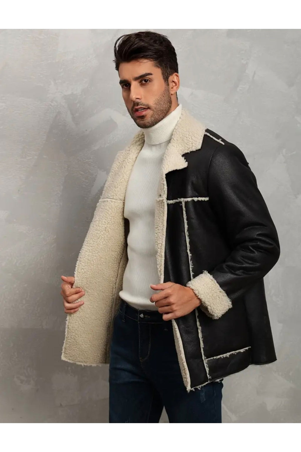 Dış Dikiş Yerleri ve İçi Kürklü Hakiki Deri Uzun Kaban Kışlık Erkek