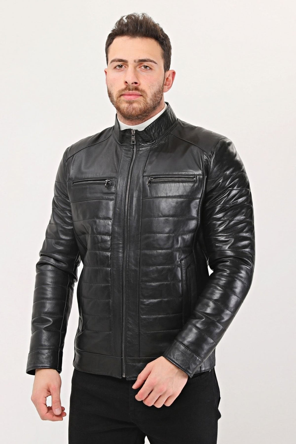 Hakiki Deri Şişme Tarzı Mont Siyah Renk