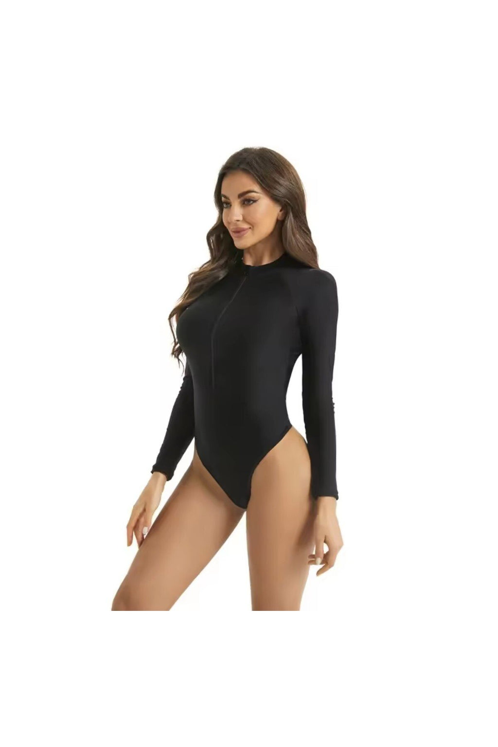 Kadın Sörf Tek Parça Mayo Yüksel Bel Fermuarlı Dalış Uzun Kollu