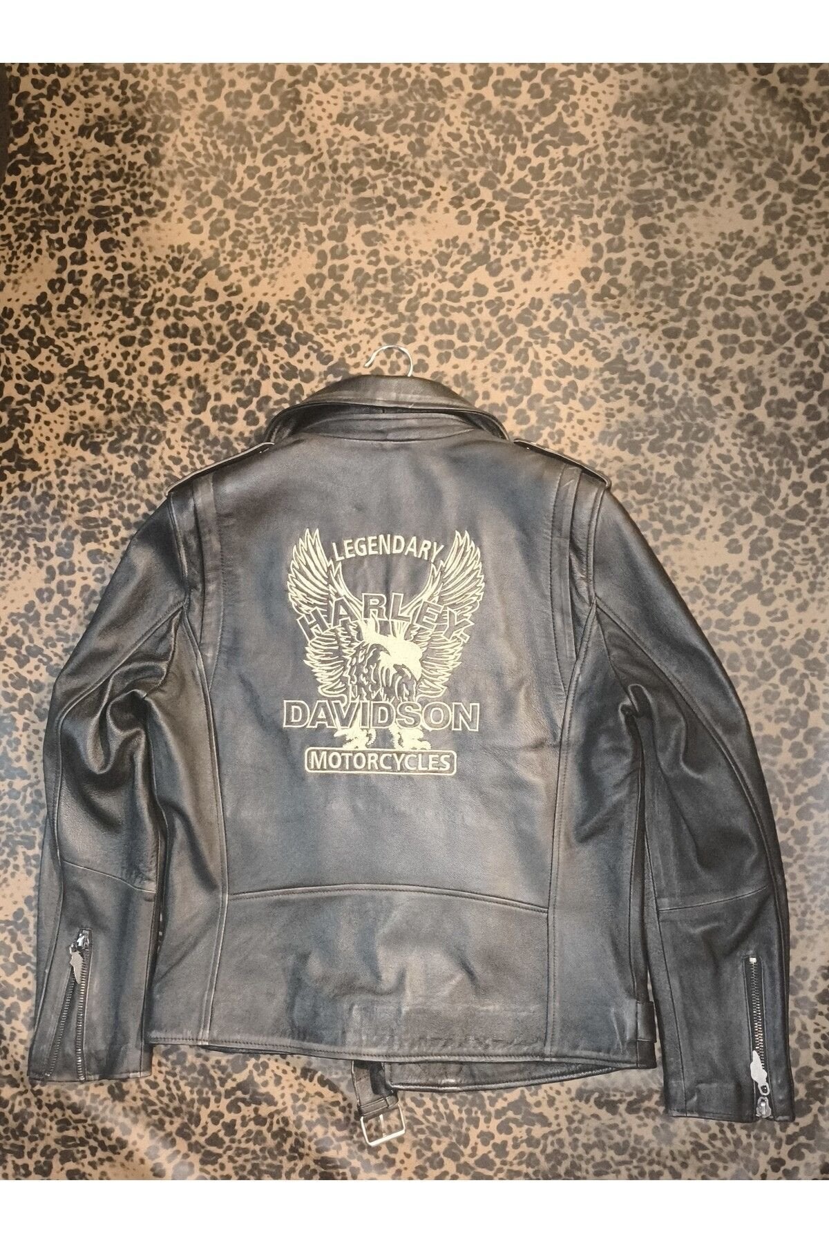 Hakiki deri Erkek ceket slim-fit biker model motorcu tarzı eskitme