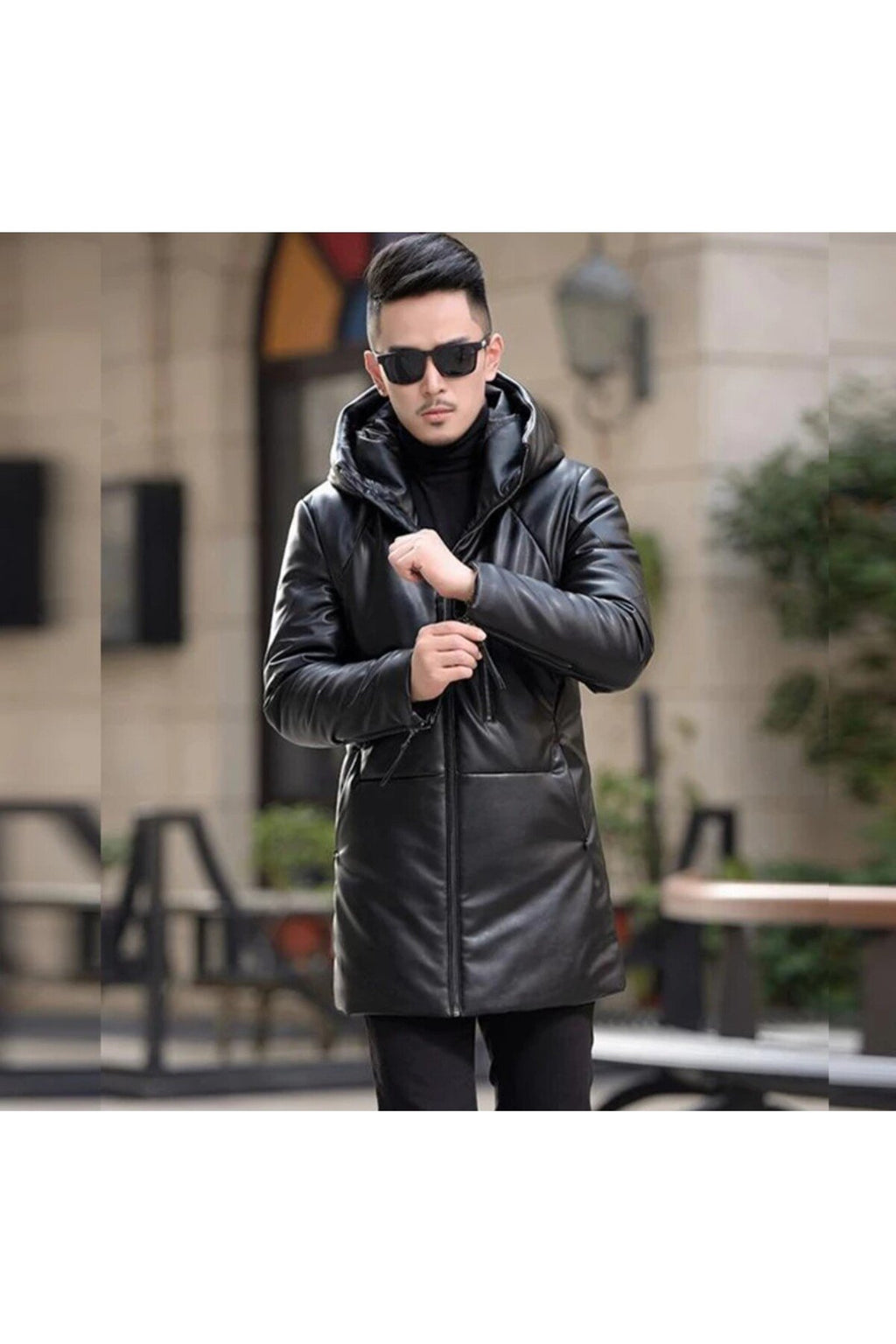Hakiki deri Uzun mont Kapüşonlu Hakim yaka