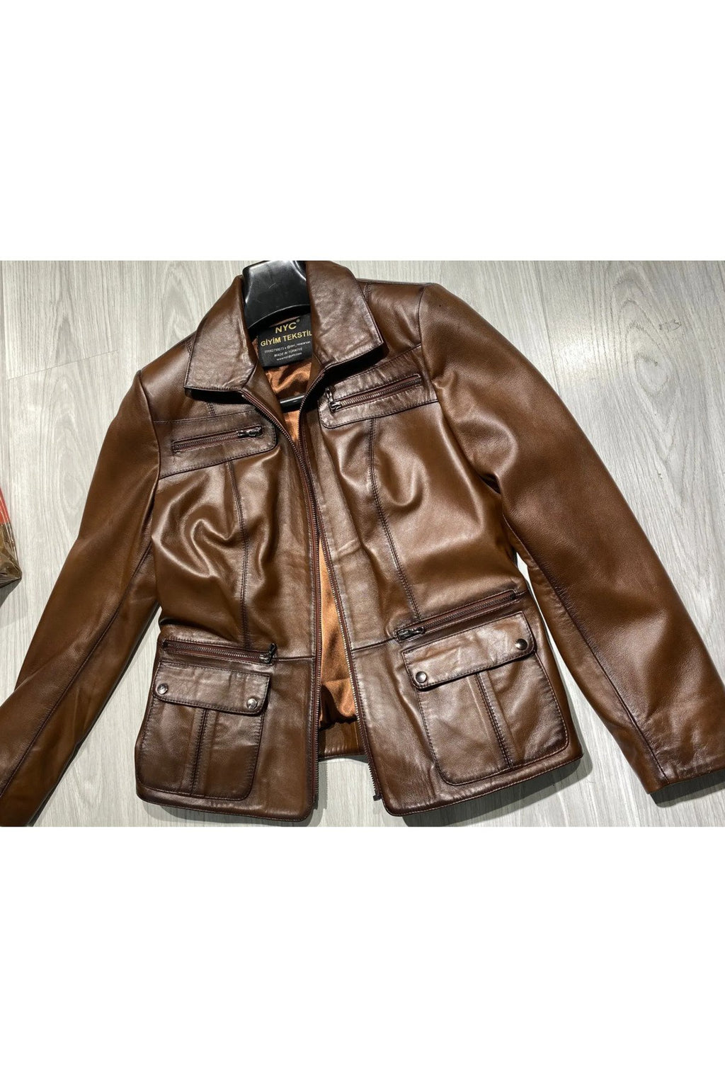 Hakiki deri  ceket tarzı mont kahve renk