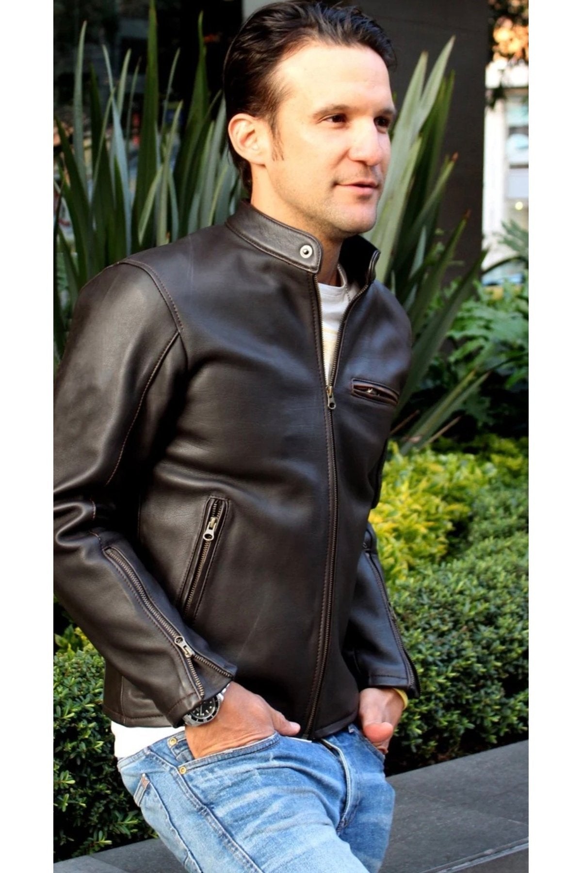 Zik Hakiki Deri Spor Ceket Koyu Kahverengi SlimFit Kesim