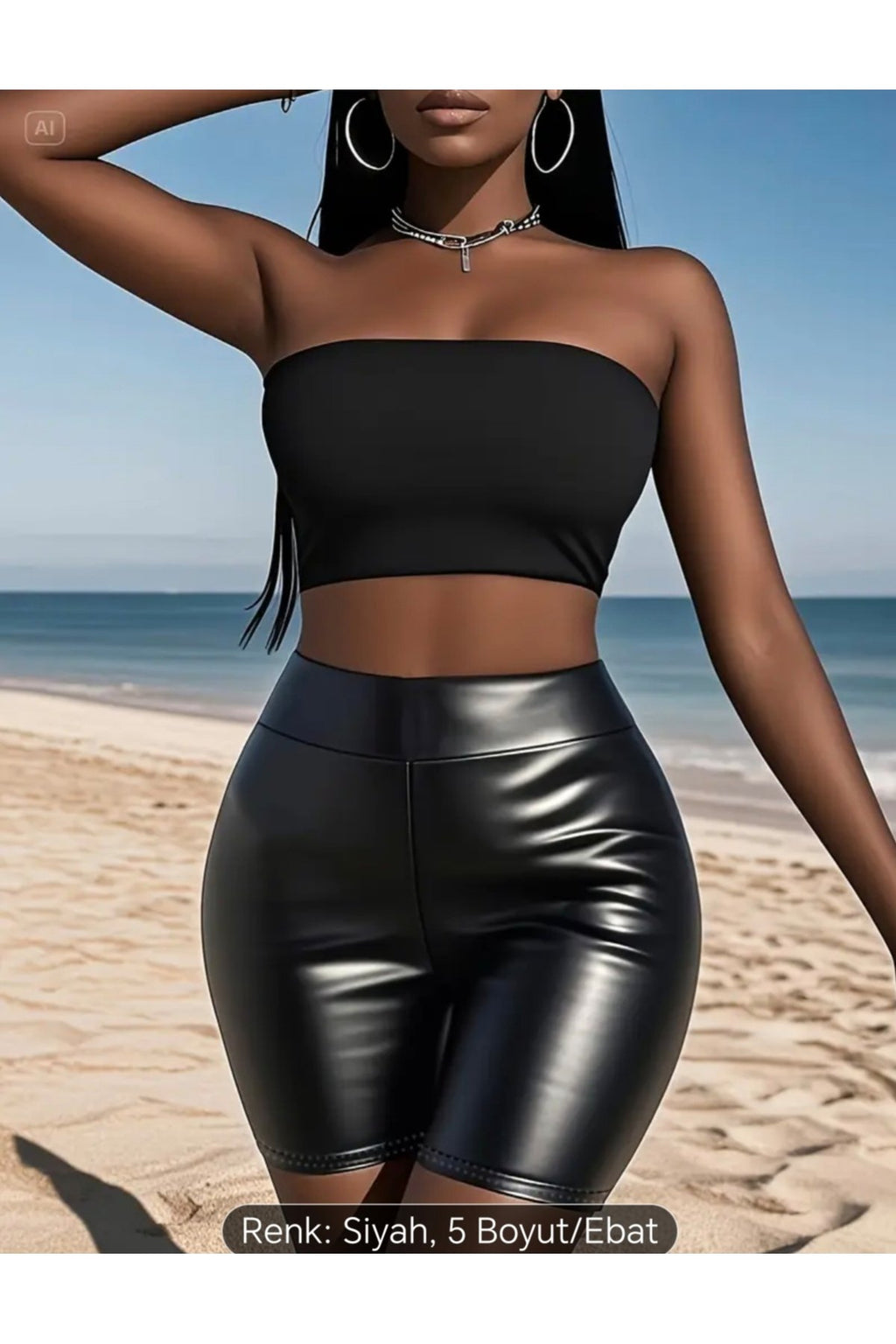 Deri tayt şort yüksel bel seksi siyah renk