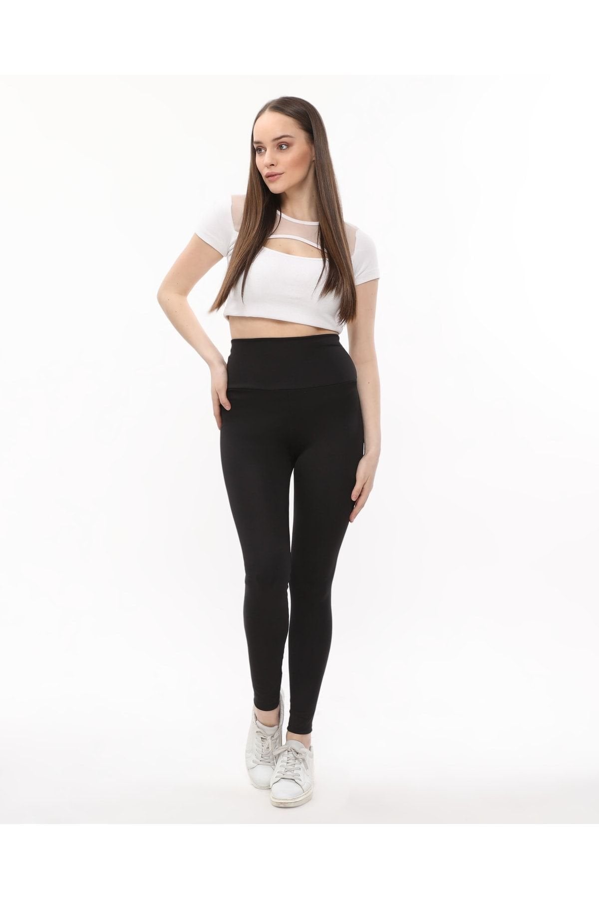 Arkası Hafif Büzgülü Tayt Yüksek Bel Siyah Renk