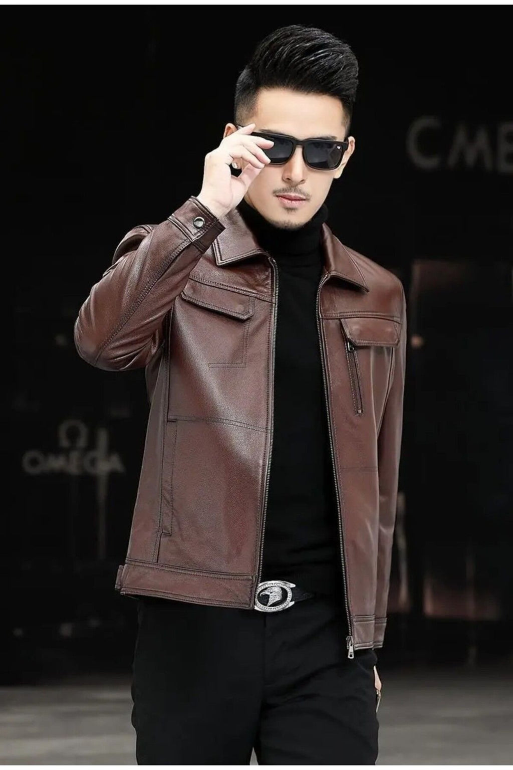 Hakiki deri ceket tarzı mont gömlek yaka