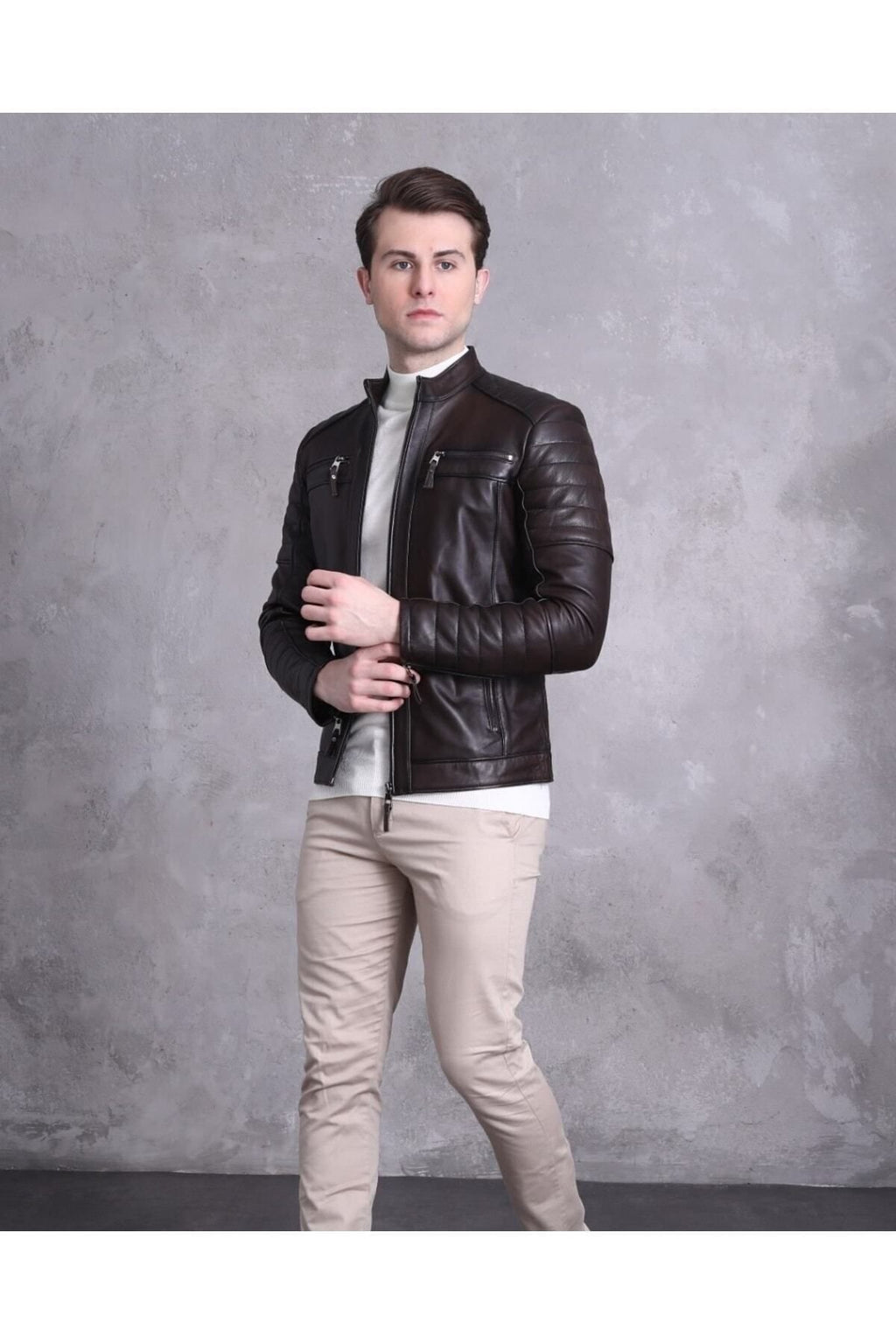 Motorcu Tarzı Mont Spor Kesim Kahve Renk