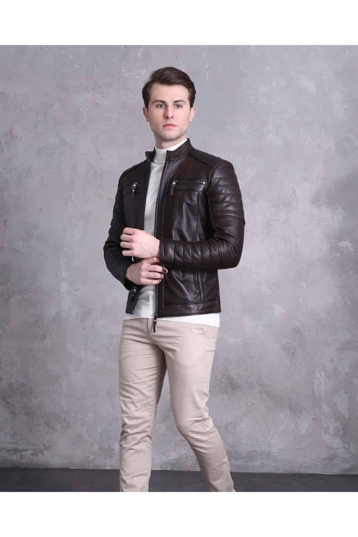 Motorcu Tarzı Mont Spor Kesim Kahve Renk