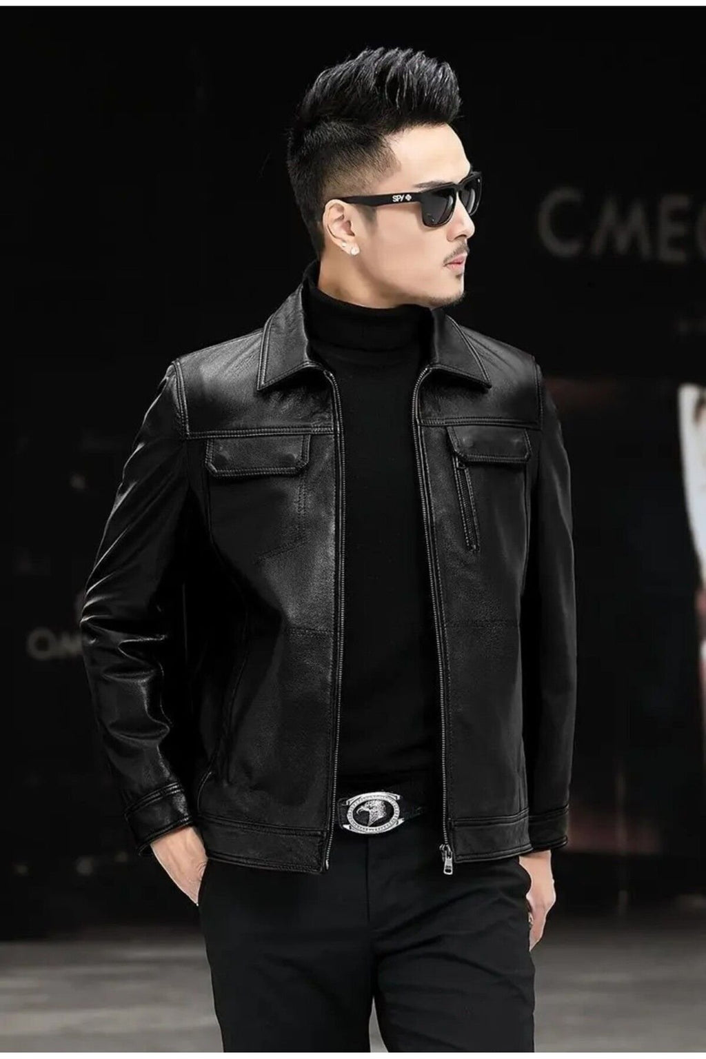 Hakiki deri ceket tarzı mont gömlek yaka