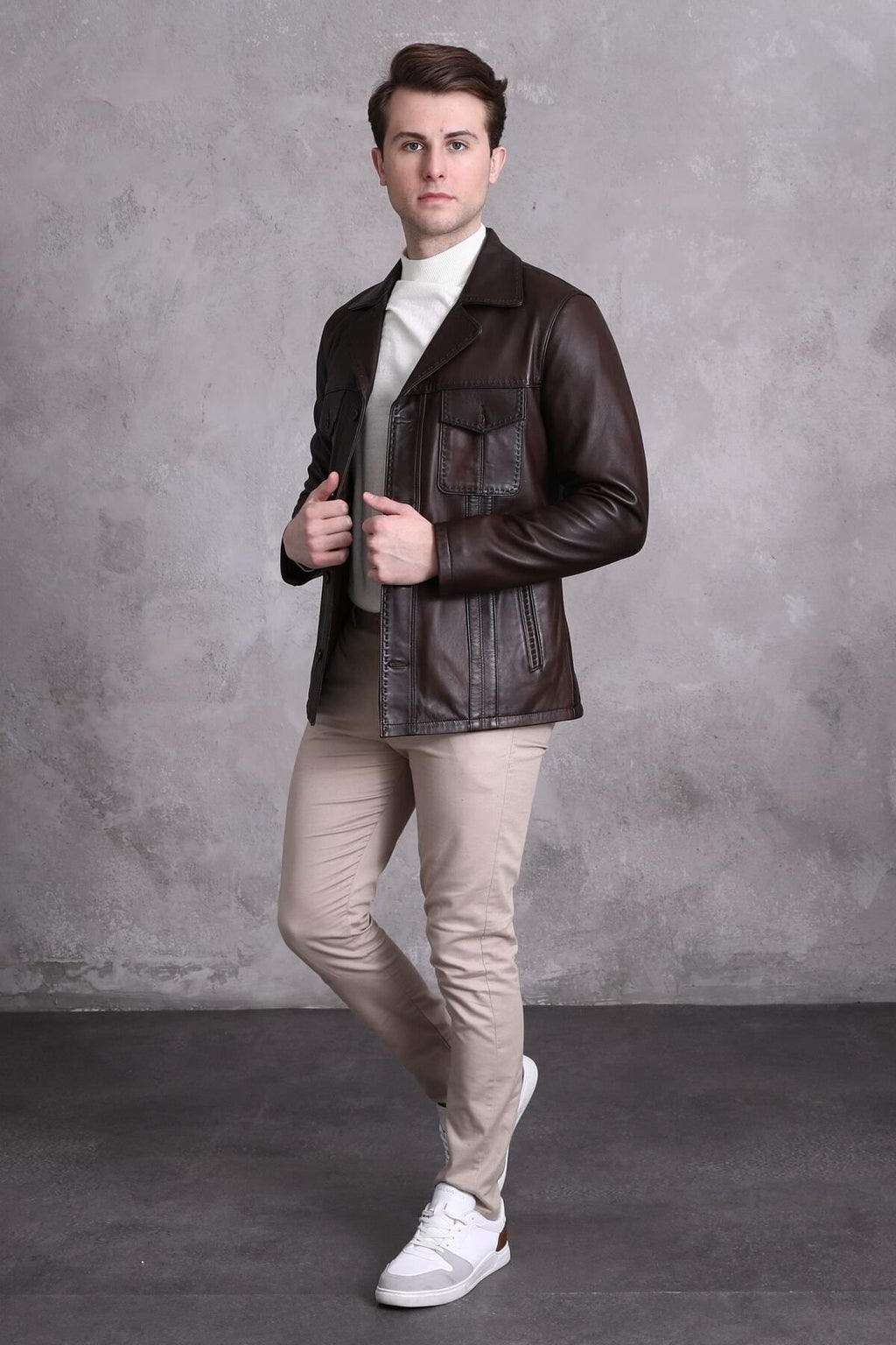 Hakiki Deri Ceket Karartmalı Koyu Kahve