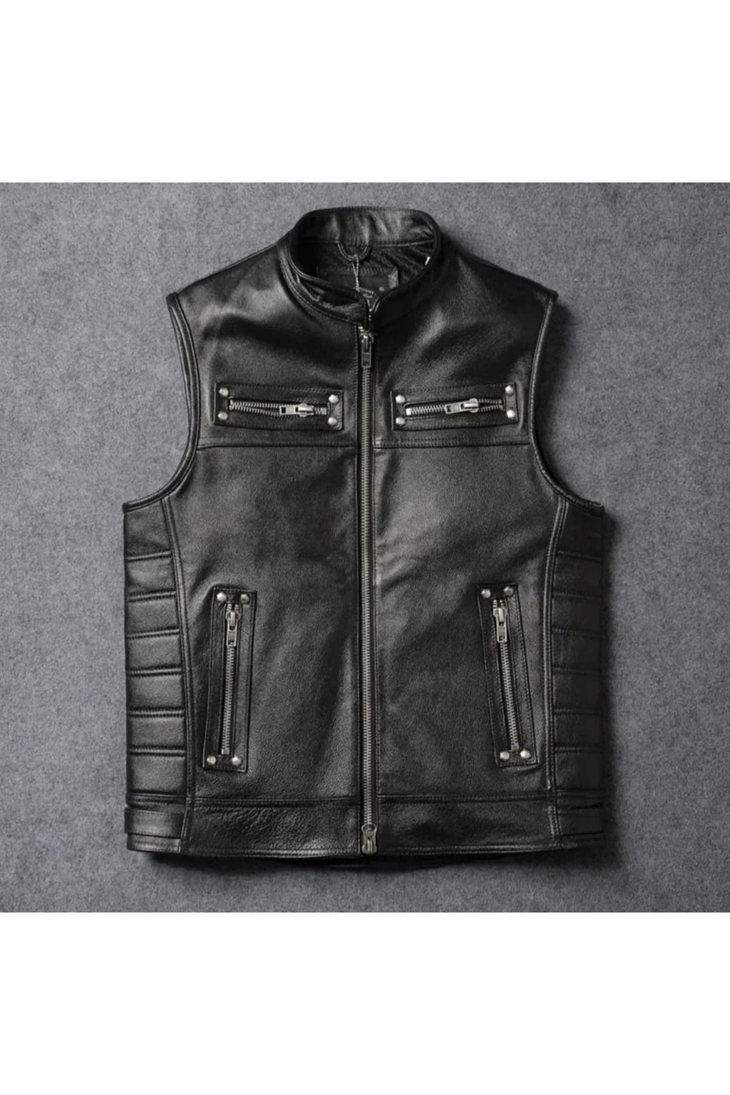Motorcu yelek siyah renk Hakiki kuzu derisi