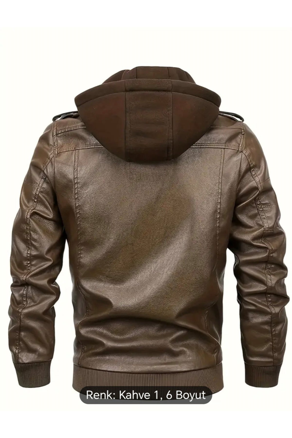 Kapüşonlu hakiki deri apolet ve fermuar detaylı mont