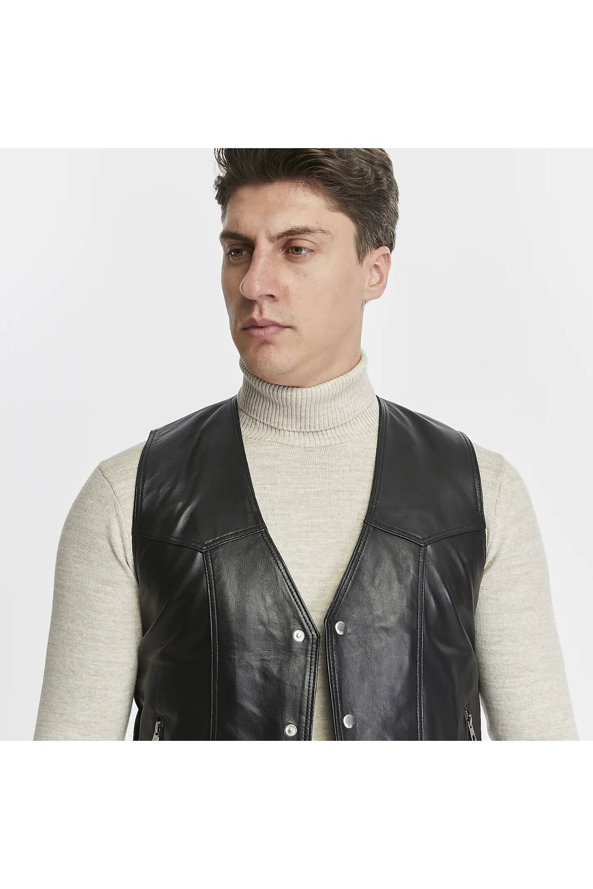 Hakiki Deri Yandan Ayarlanabilir Bağcıklı Yelek