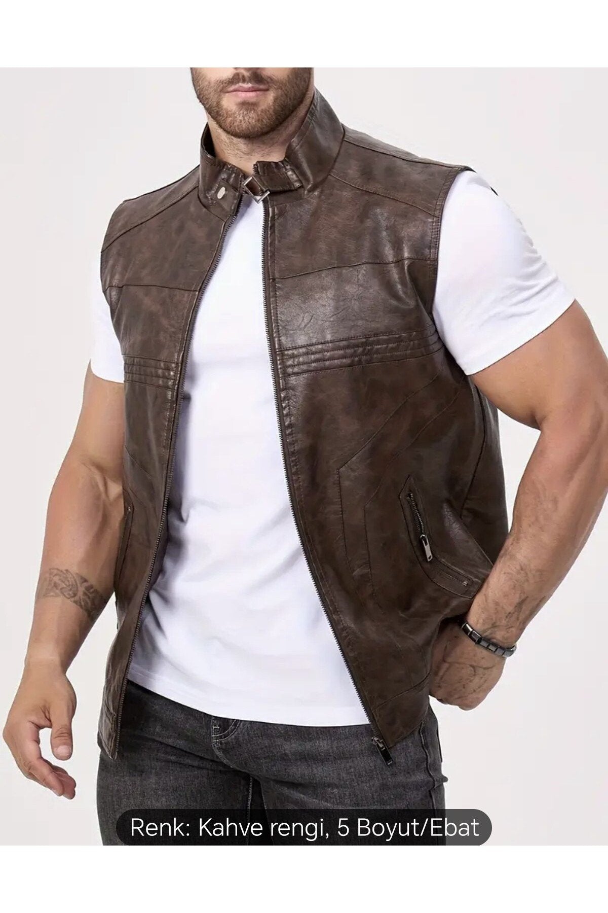 Uzun Hakim Yaka Regular Fit Hakiki Deri Yelek