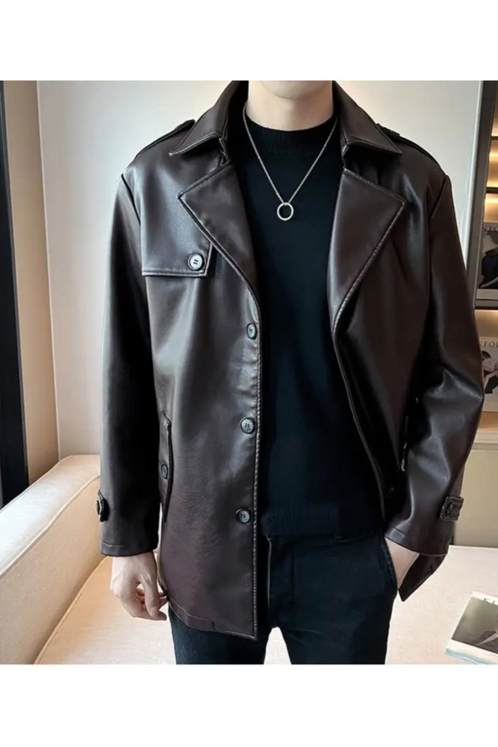 Trençkot Hakiki Kuzu Derisi düğme kapamalı