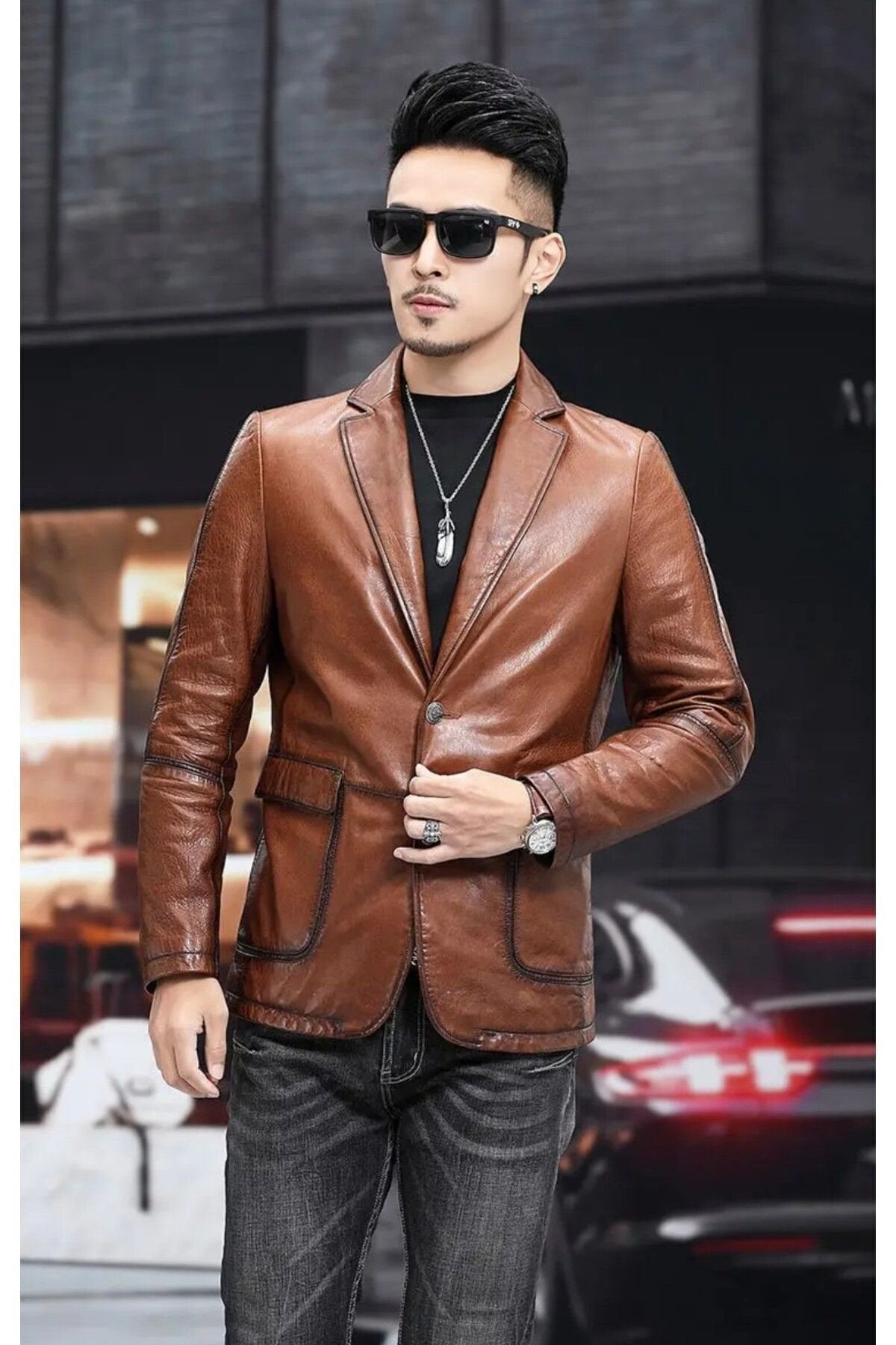 Hakiki deri slim fit erkek ceket