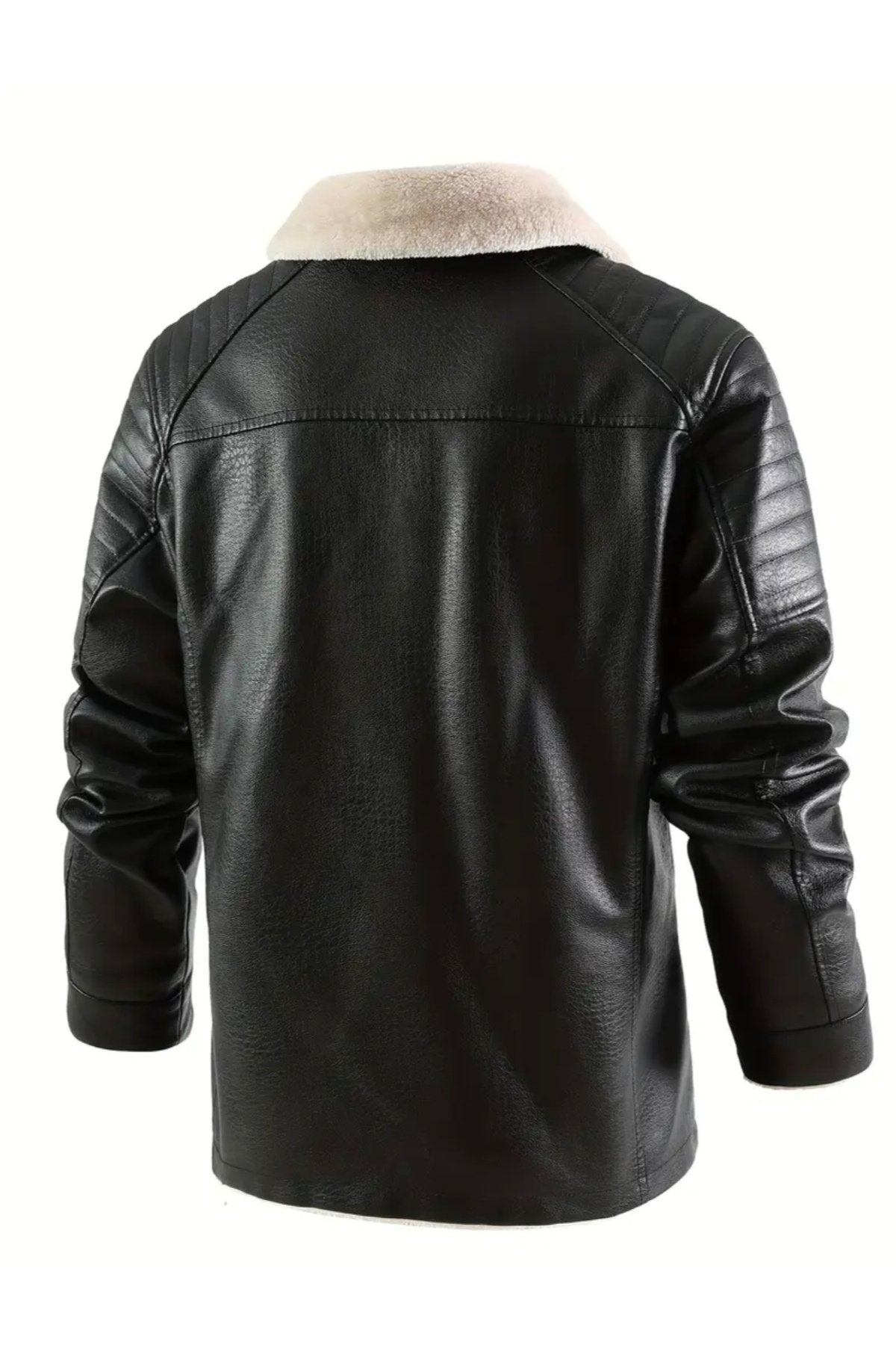 Omuzları Dikiş Detaylı Hakiki Deri, Kürklü ,Uzun Kaban