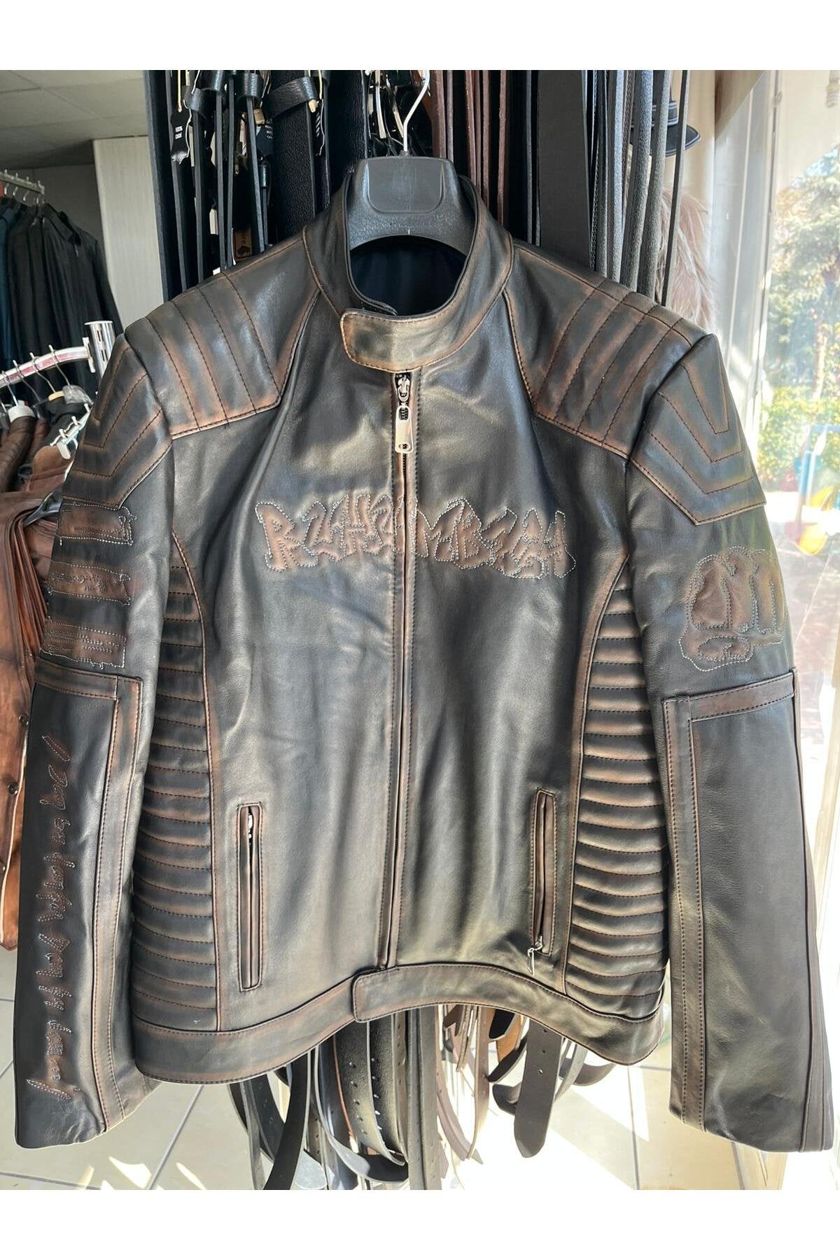 Vintage Tarz Hakiki Deri Motosiklet Montlar, Koyun Derisi, Eskitme Tasarım, Orta Kalınlık