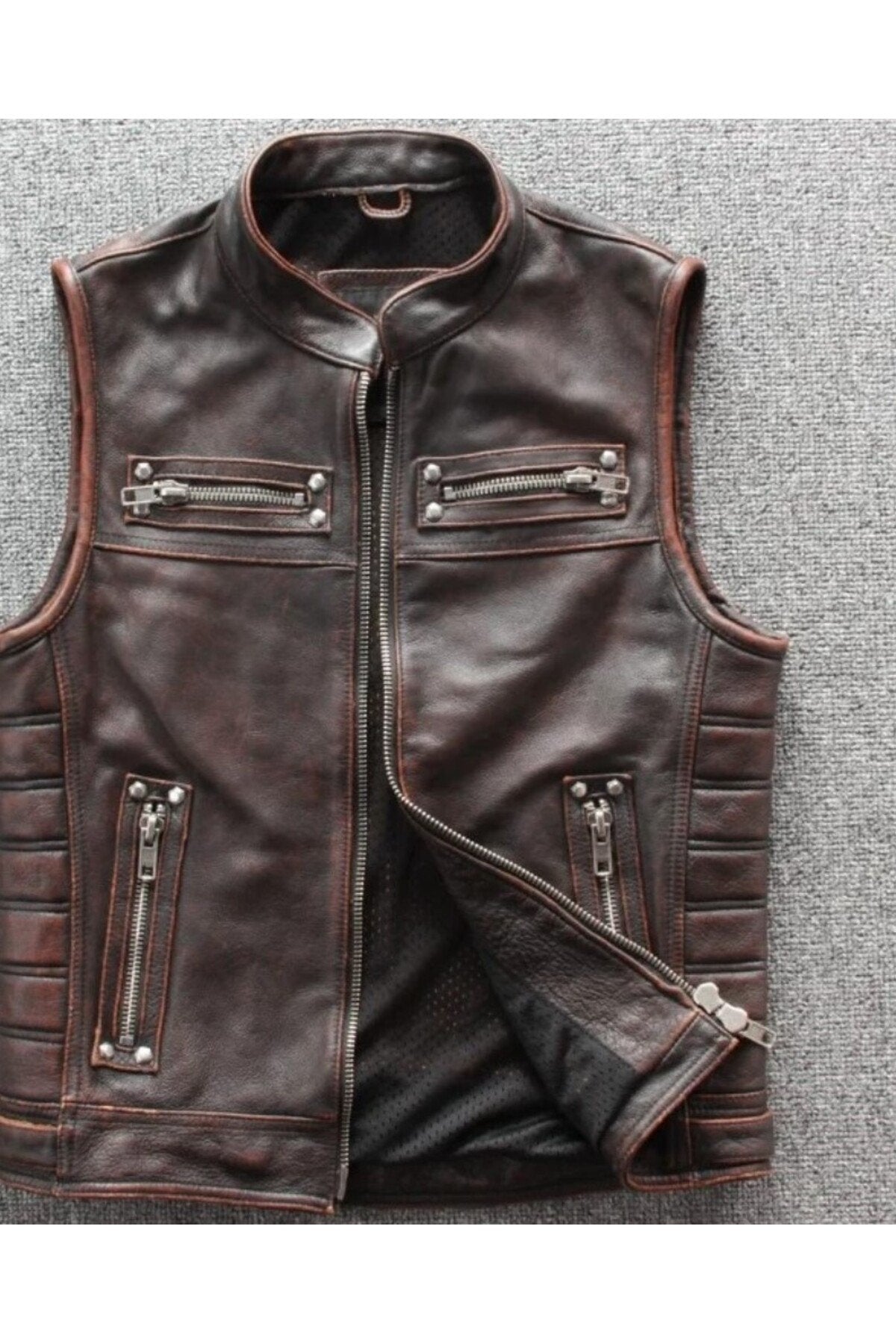 Motorcu yelek Eskitme Hakiki deri
