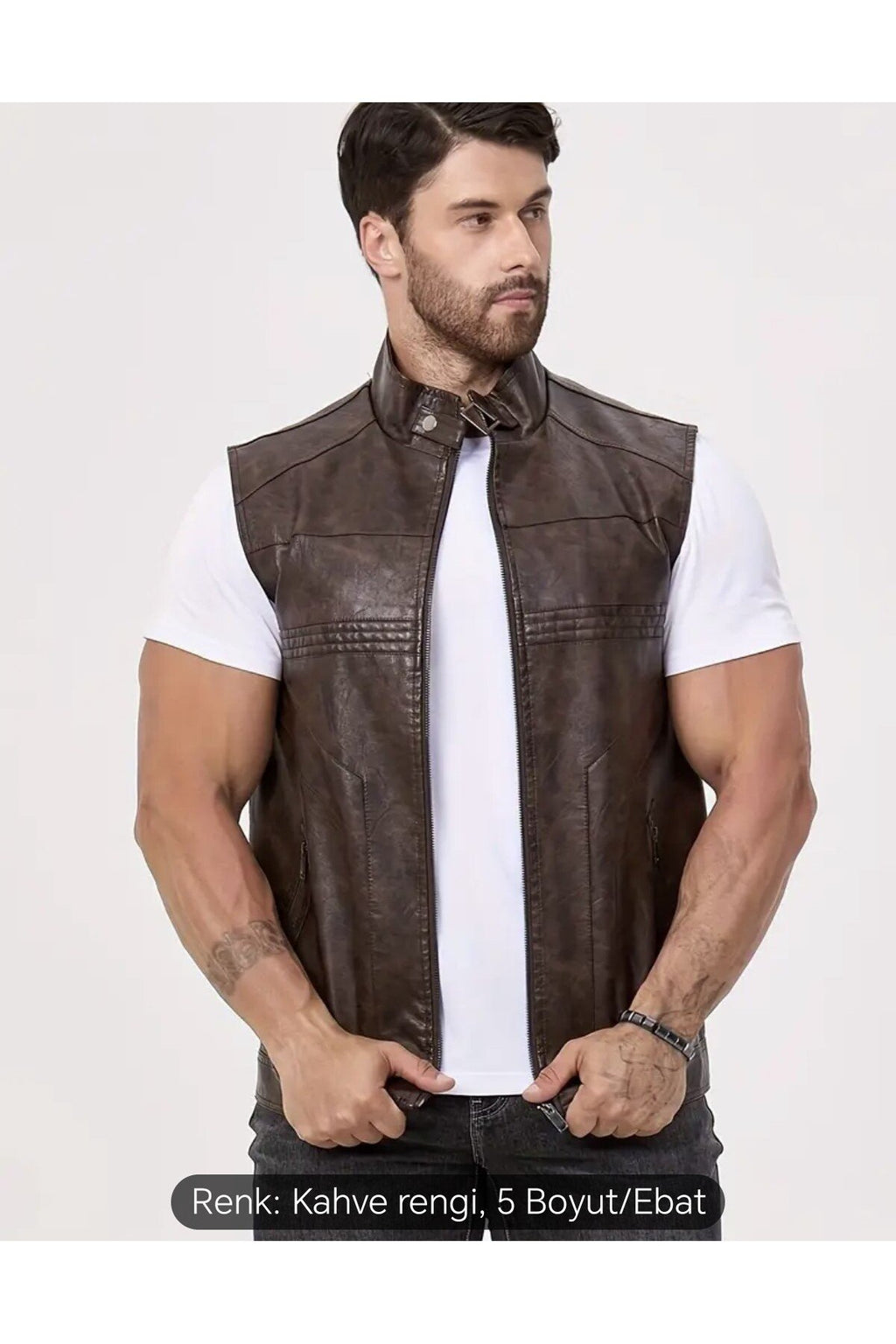 Uzun Hakim Yaka Regular Fit Hakiki Deri Yelek