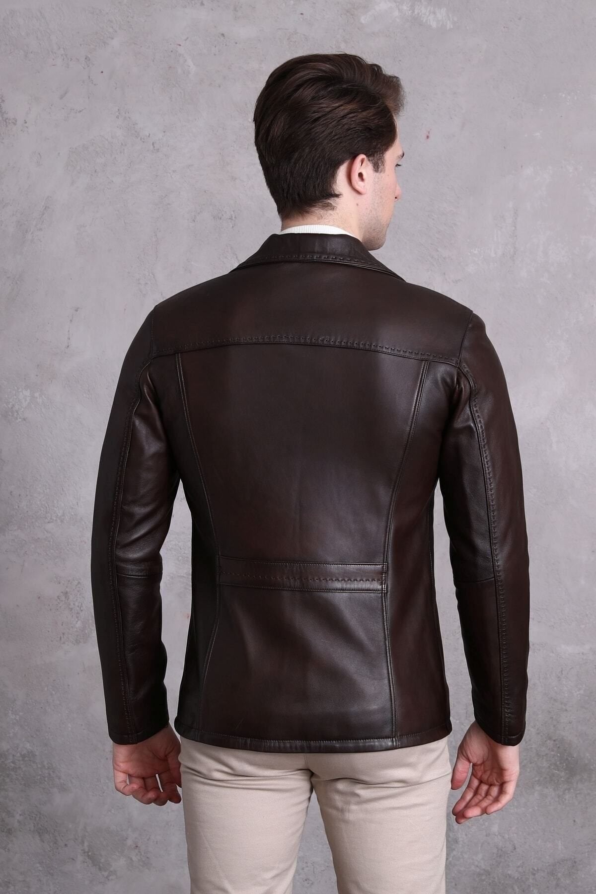 Hakiki Deri Ceket Karartmalı Koyu Kahve