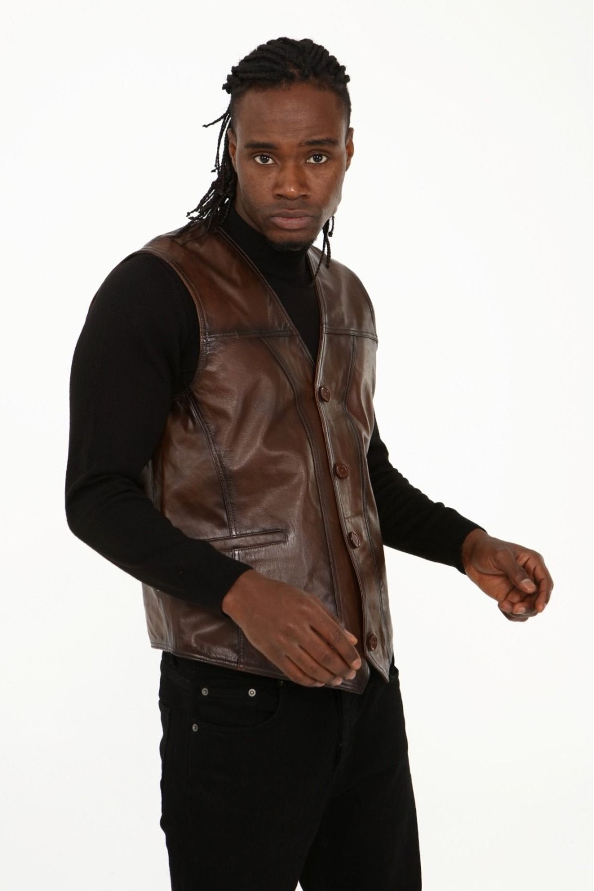 Klasik hakiki kuzu derisi yelek rahat kesim