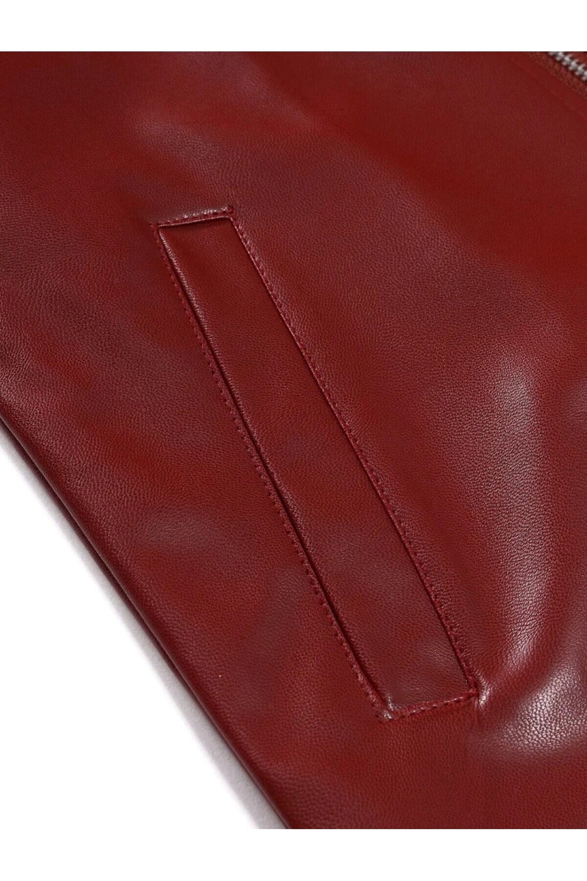 Motorcu tarzı traşlı dana derisi biker mont bordo renk