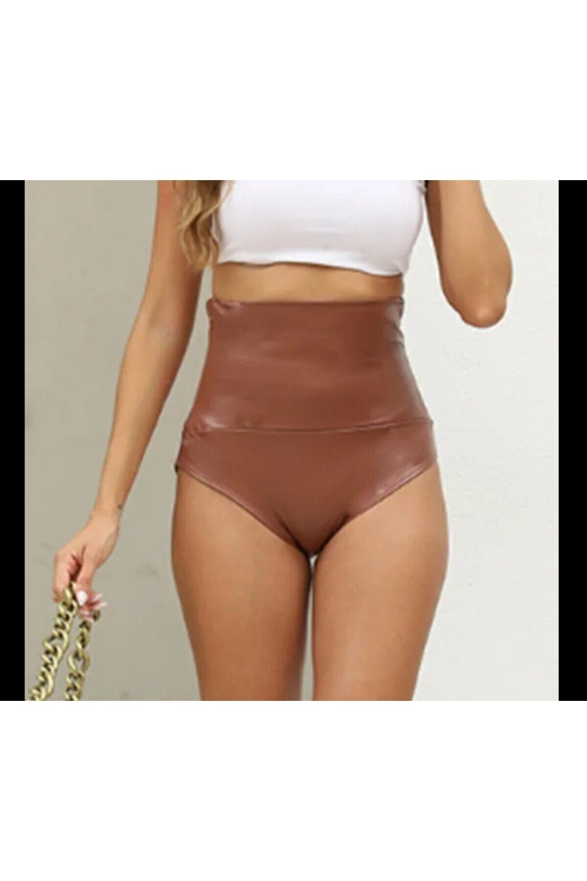 Ultra yüksel bel mikro şort suni deri