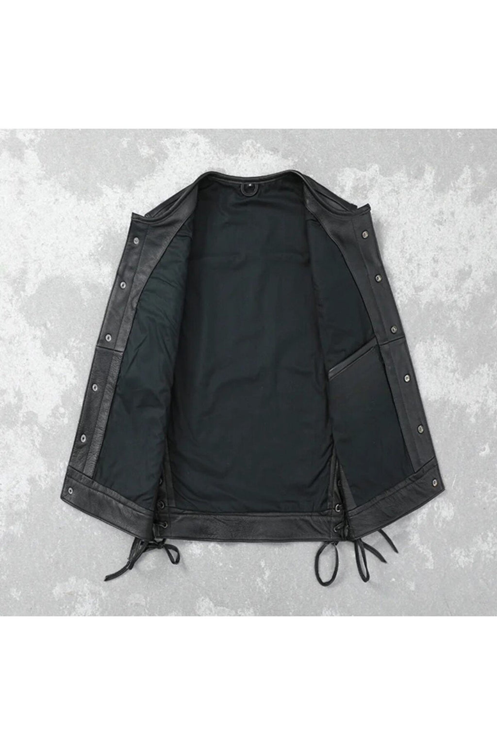 Yanları deri ip bağlamalı biker yelek hakiki deri